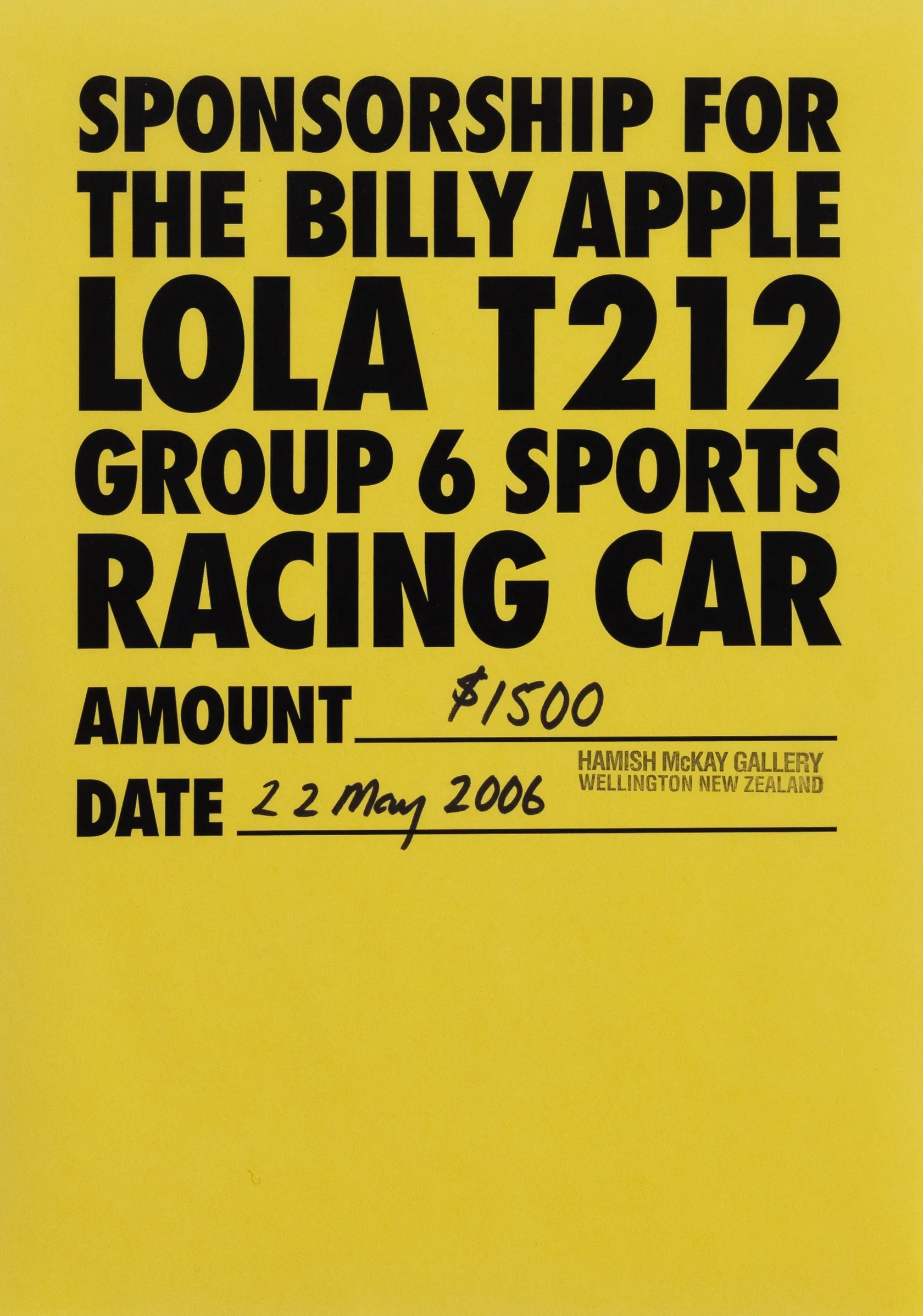 BILLY APPLE - Sponsorship for the Billy Apple LOLA T212 Group 6 Sports ...